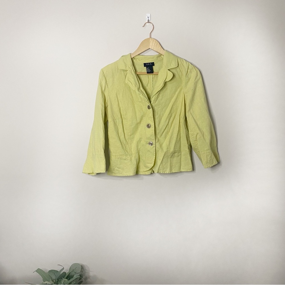 Women's Vintage Linen Blend Yellow/Green Button Down Top